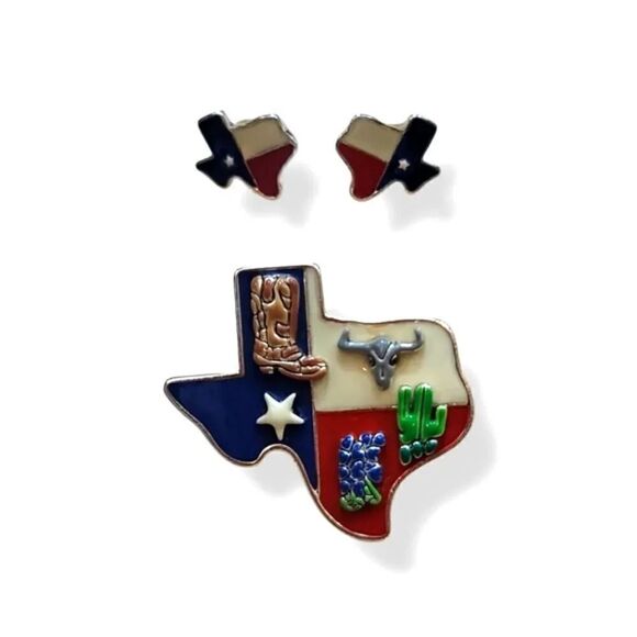 NEW Vintage Icon Collection Texas Earrings and Pendant/Pin 3 PC Set - Picture 1 of 6